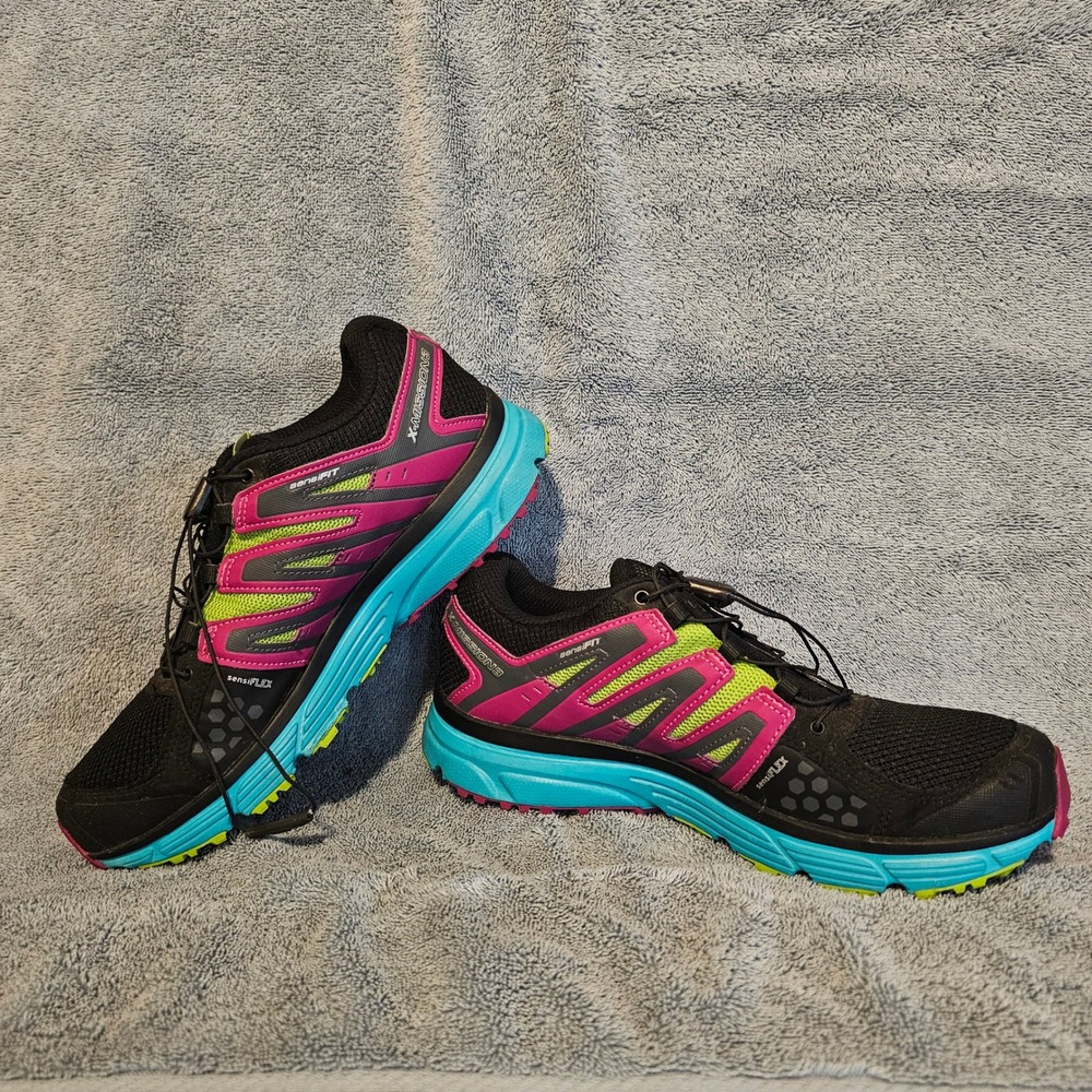 Salomon X-Mission 3 CS Womens Trail Running Shoes Black Pink Teal 390551 8.5